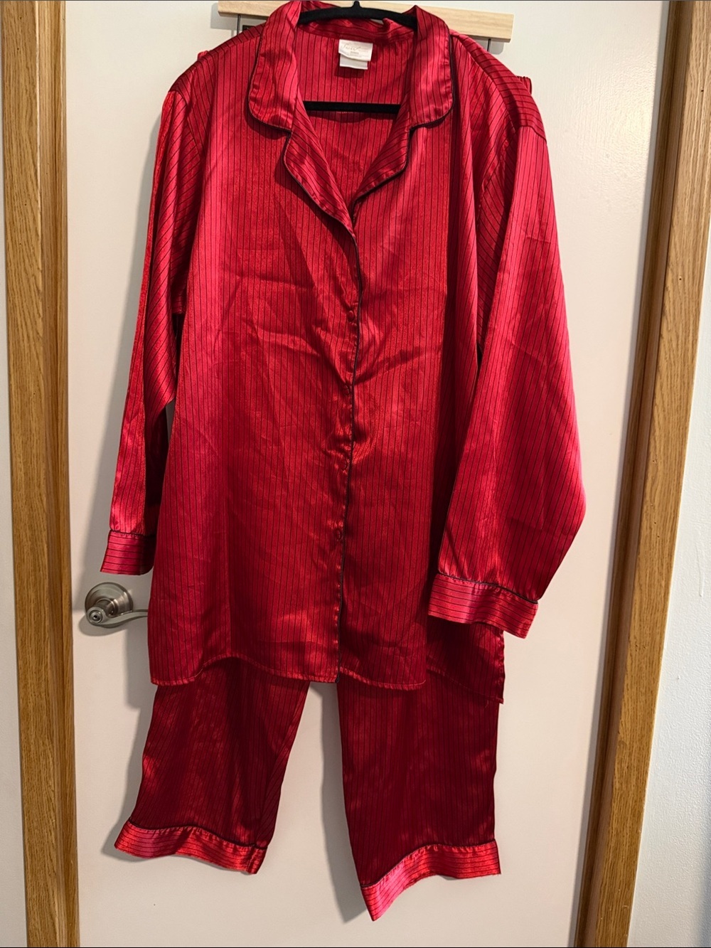 Secret Treasures Red Satin Pinstripe Sleep Top and Bottom
